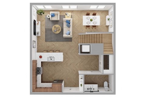 Floor plan for 1 bed, 2 baths, 1139 sqft
